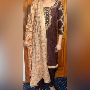 Elegant Brown Embroidered Indian Salwar suit